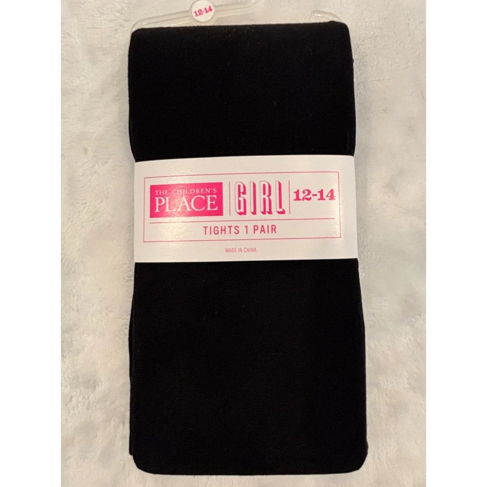 The Childrens Place Girls Black Tights Size 12-14 Solid Opaque Stretch Leggings